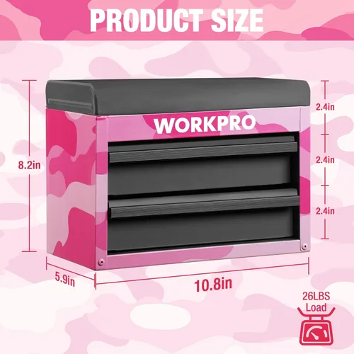 Miniatura 2 de WORKPRO Mini caja de herramientas de metal, caja de herramientas superior que contiene dos cajones con deslizadores de rodamientos de bolas, forros