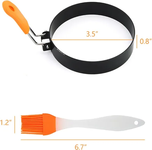 Miniatura 6 de Anillos redondos para huevos para freír huevos, paquete de 2 anillos de huevo de 3.5 pulgadas con mango de silicona, molde de huevo para sándwiches