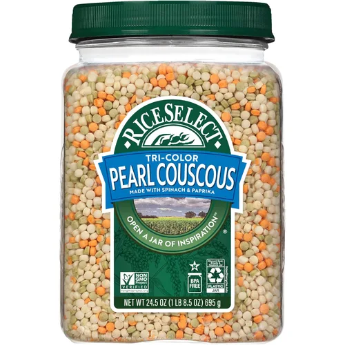 Miniatura 9 de RiceSelect Cuscús Perla con Cúrcuma, Pasta de Cuscús de Trigo Estilo Israelí, Sin GMO, Frasco de 21 onzas, (Paquete de 1)