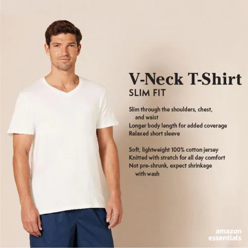 Miniatura 2 de Tienda Essentials Camiseta interior con cuello en V para hombre, transpirable, algodón, paquete de 6