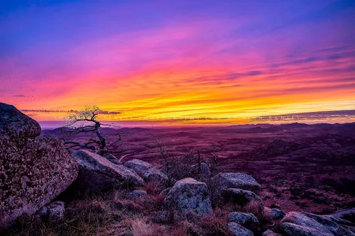 Great Plains Photography Print (Not Framed) Picture of Vivid Sunset from Summit of Mount Scott in Wichita Mountains in Oklahoma Western Wall Art