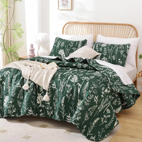 Miniatura 16 de JANZAA Juego de colcha tamaño Queen de 3 piezas con patrón floral, de microfibra ligera, ropa de cama reversible, 1 colcha y 2 fundas de almohada