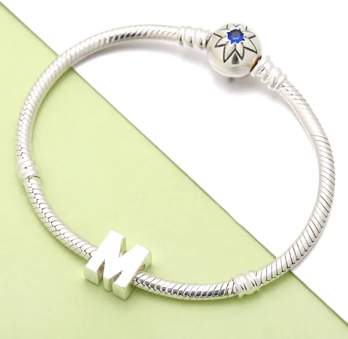 Miniatura 3 de ABUN Abalorio de plata de ley 925 con letra inicial de la A a la Z se adapta a pulseras collar Plata esterlina