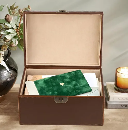 Miniatura 5 de HofferRuffer Caja decorativa de piel sintética, caja de recuerdos de estructura de madera grande, organizador de accesorios, organizador de joyas