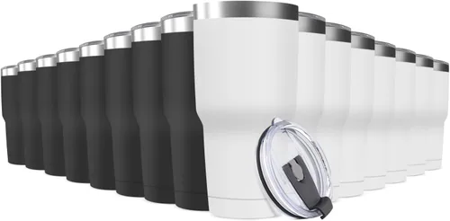 Miniatura 11 de Taza de viaje de acero inoxidable de 30 onzas con tapa, paquete de 16 vasos a granel aislados al vacío de doble pared, taza de café
