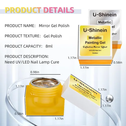 Miniatura 7 de Gel de pintura metálica de 2 x 0.3 fl oz, esmalte de uñas plateado y dorado, pintura de metal 3D, esmalte de gel de dibujo de espejo, esmalte