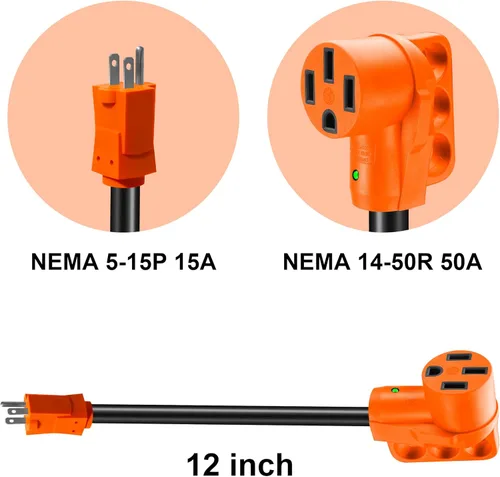 Miniatura 2 de Adaptador para RV de 50 Amperios a 110 Voltios, Adaptador de Corriente Eléctrica NEMA 5-15P a NEMA 14-50R, Cable Adaptador Dogbone para RV Calibre