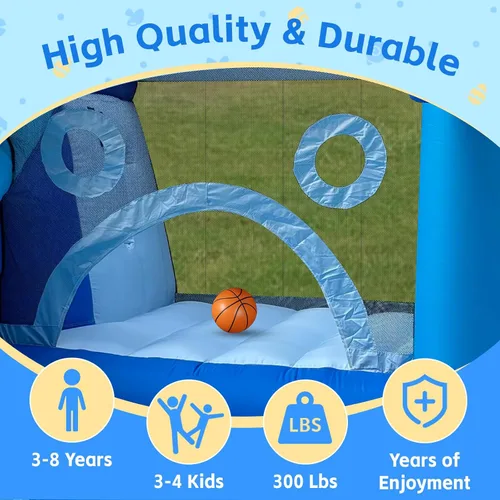 Miniatura 3 de Tobogán acuático inflable para niños, tobogán acuático de tela Oxford resistente con piscina y soplador de 550 W, combo de casa de rebote al aire