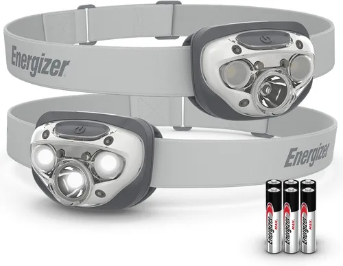 Energizer Linterna frontal LED PRO (paquete de 2), faros resistentes al agua IPX4, luz de cabeza de alto rendimiento para exteriores, camping, Gris