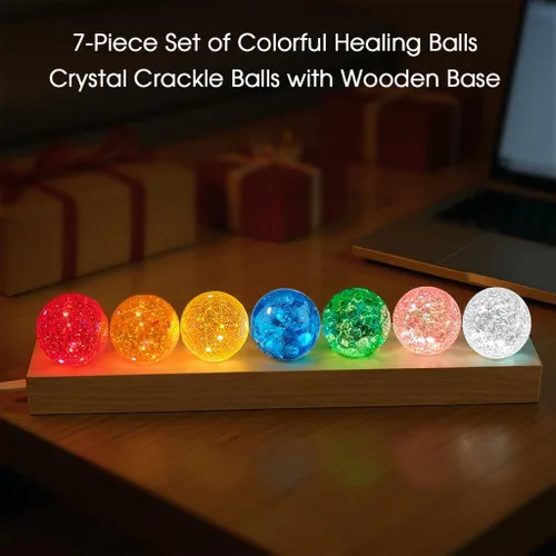 Miniatura 5 de L LOHAS LED 7 Colores 40mm Bolas de Cristal de Hielo Con Crac Bolas de Chakra de Cristal con Base de Madera LED Bolas de Esfera de Sanación
