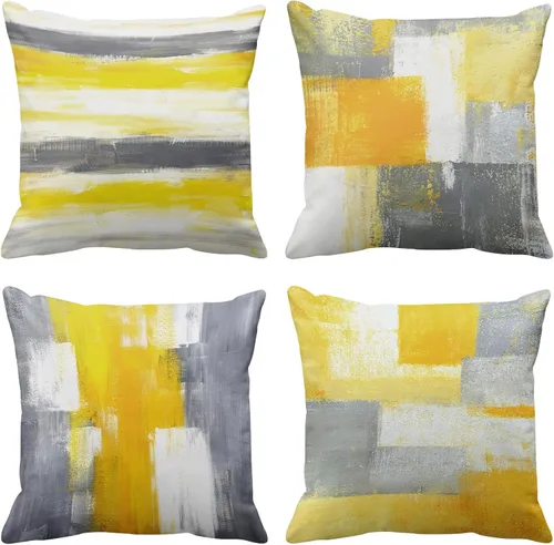 Britimes - Juego de 4 fundas de almohada decorativas para cama, sofá, sofá, fundas de almohada, 18 x 18 in, 4 unidades Pintura abstracta amarilla