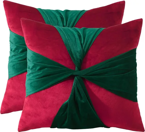 Miniatura 11 de Juego de 2 fundas de almohada de Navidad de 18 x 18 pulgadas, fundas de almohada de terciopelo con ciervos de Navidad color verde oscuro, fundas