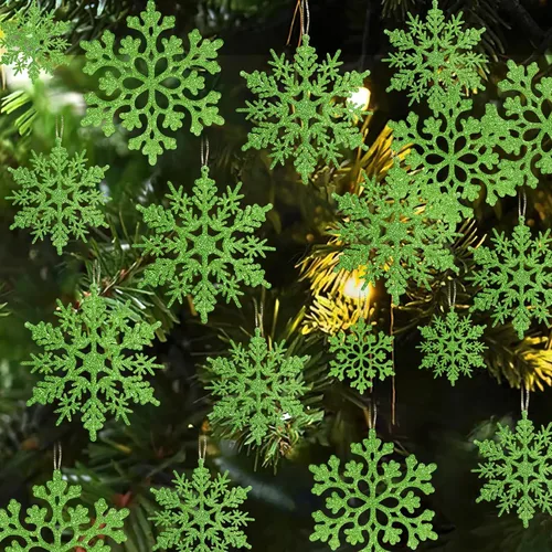 Miniatura 15 de Decoraciones para árbol de Navidad, adornos de copo de nieve, 36 piezas de copos de nieve colgantes de plástico con purpurina azul y plateado