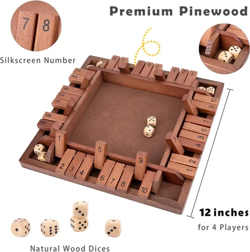 Miniatura 2 de Shut The Box Juego de madera para 4 jugadores, juego de mesa clásico para niños y adultos, juguete educativo de aprendizaje de matemáticas, juego