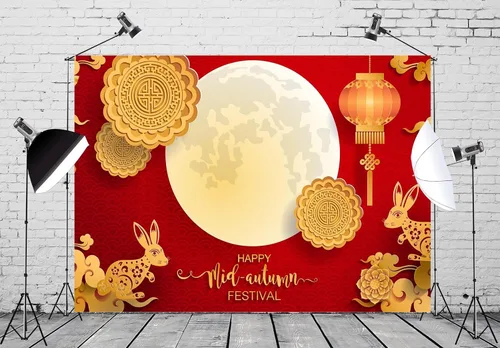 Miniatura 3 de BELECO Telón de fondo de tela de 5 x 3 pies para festival de mediados de otoño, día de mediados de otoño, escena de luna llena, linternas rojas