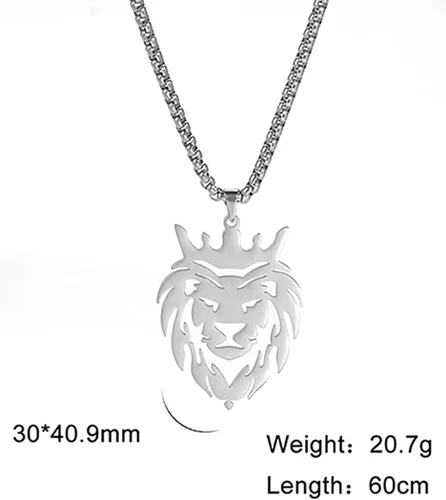 Miniatura 6 de UNIFT Collar de león para hombre, de acero inoxidable, estilo hueco, cabeza de león, dije de moda, dije de cabeza de león, caja de cadena, joyería