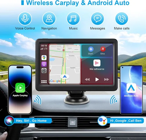 Miniatura 2 de Pantalla Carplay inalámbrica para coche, pantalla táctil HD de 7 pulgadas, estéreo portátil para Carplay y Android Auto, pantalla para Carros