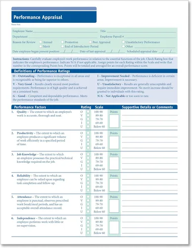 ComplyRight Formulario de evaluación de desempeño | 8-1/2" x 11" | Gestión de recursos humanos y empleados | Paquete de 50