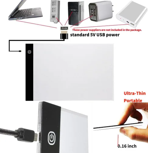 Miniatura 6 de Pequeña caja de luz LED portátil ultrafina A5 para trazado, tablero de almohadilla de trazador regulable, brillo ajustable para artistas, dibujo