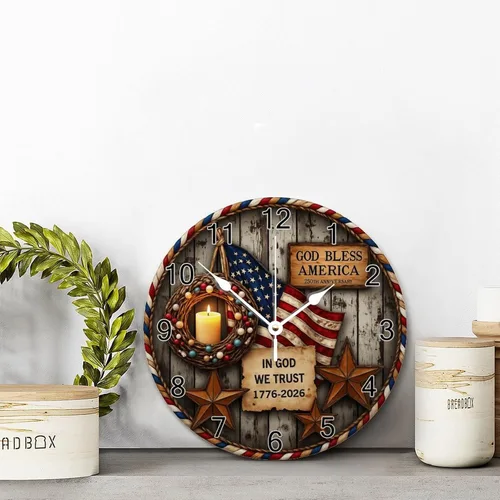 Miniatura 2 de ArogGeld God Bless America USA 250th Anniversary Clock 250 Years of Freedom 1776-2026 Wooden Wall Clocks Battery Operated 10 Inch Men Cave Home