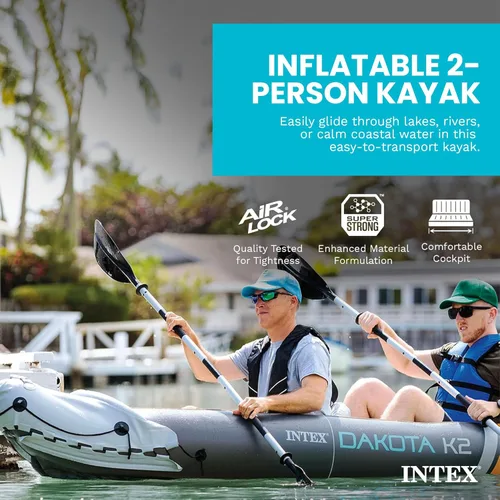 Miniatura 2 de INTEX Juego de kayak inflable para 2 personas, Dakota K2 con remos de 86 pulgadas y bomba