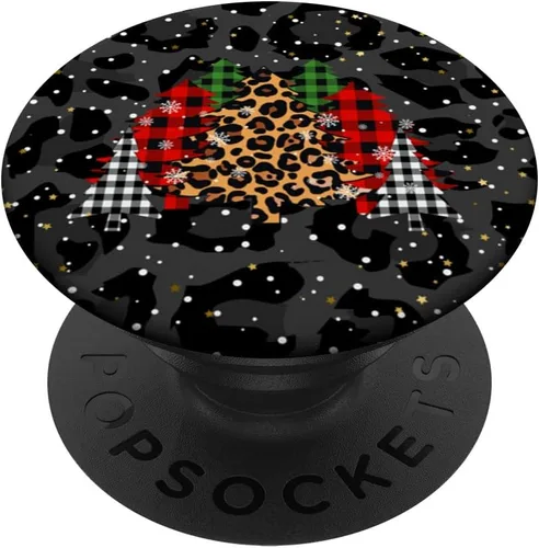 Miniatura 6 de Árboles de Navidad con estampado de leopardo negro y cuadros PopSockets MagSafe PopGrip para iPhone
