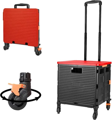 Miniatura 45 de FELICON SELORSS Carro de Utilidad Plegable Carro de Mano Plegable con Mango Telescópico de Plástico Resistente Cesta Plegable de 4 Ruedas Giratorias