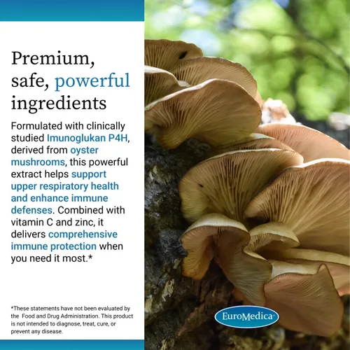 Miniatura 4 de EuroMedica ImunoPleuran Extra Strength - Suplemento de salud respiratoria superior - Pleurano procedente de hongos - con vitamina C y zinc - Vegano