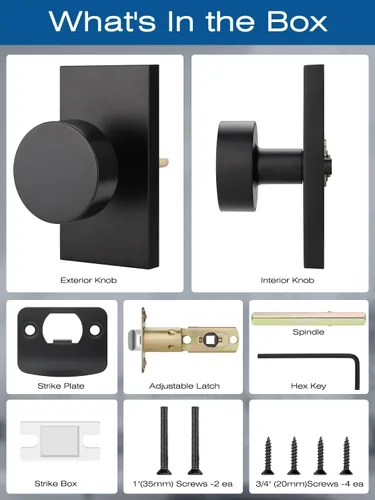 Miniatura 8 de EHOMEWARE Paquete de 2 pomos para puerta de paso para interiores, pomos de puerta negros para armario/pasillo, manija de puerta redonda sin