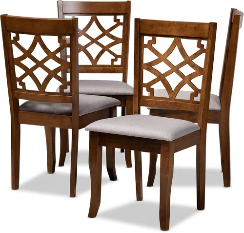Miniatura 18 de Baxton Studio Mael - Juego de 2 sillas de comedor y sillas de comedor tapizadas de tela gris y acabado marrón oscuro de madera