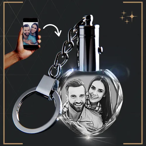 Miniatura 3 de CAPTUR3D Llavero con luz de cristal para fotos con foto personalizada grabada y luz LED regalo personalizado