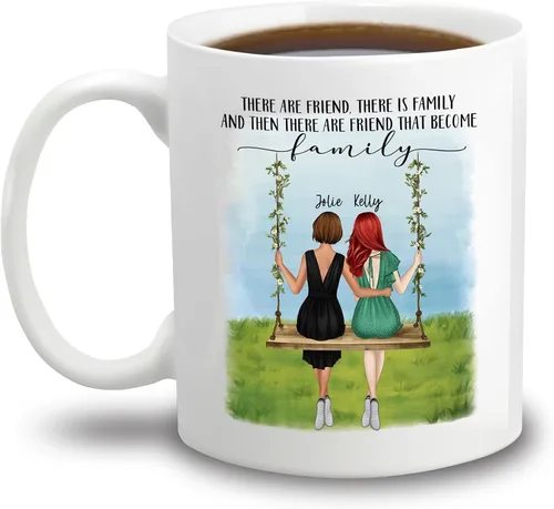 Taza personalizada con texto en inglés "There Are Friends There Is Family And Then There Are Friends That Become Family", taza de café personalizada