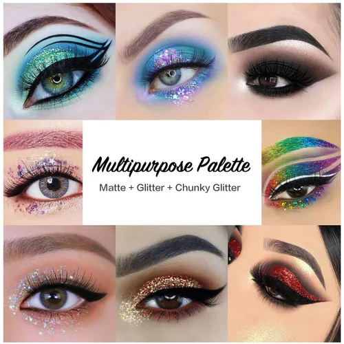 Miniatura 2 de UCANBE Paleta de Maquillaje de Sombra de Ojos con Purpurina - 12 Purpurina Gruesa y Fina Prensada para Rostro y Cuerpo + 4 Sombra de Ojos en Polvo