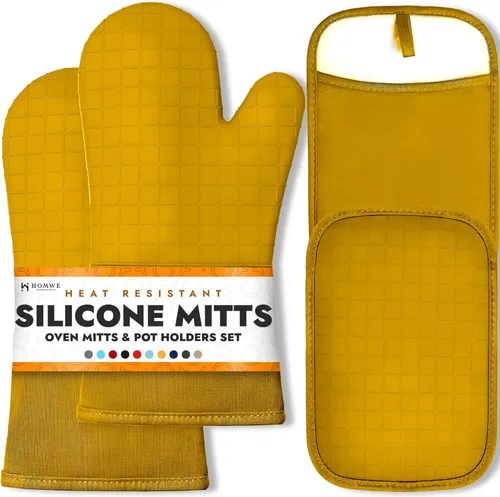 Miniatura 35 de Guantes de horno de silicona con forro de algodón acolchado – profesional resistente al calor olla de cocina soportes – 1 par 2-Turquesa