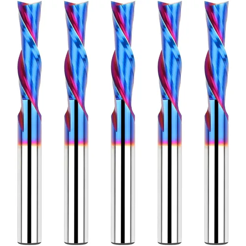 Miniatura 36 de EANOSIC 5 brocas de compresión en espiral de 1/4 pulgadas, longitud de corte de 1-1/4 pulgadas, extralargas de 3 pulgadas, fresadora CNC de carburo