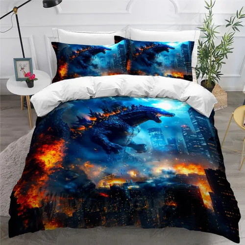 Miniatura 19 de Juego de funda de edredón de tamaño individual, funda de edredón de dinosaurio para hombres, juego de ropa de cama 3D para niños y niños, microfibra