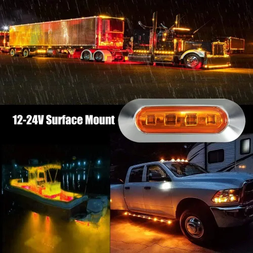 Miniatura 2 de ALFU 10 luces LED ámbar DC12V-24V 4 LED indicadoras de marcador lateral lámpara delantera trasera luz interior con bisel cromado universal