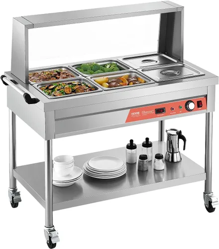 Miniatura 18 de VEVOR Calentador de Alimentos Eléctrico Comercial, 7 Bandejas + 2 Ollas Mesa de Vapor, 1800W Calentador de Alimentos Profesional para Buffet