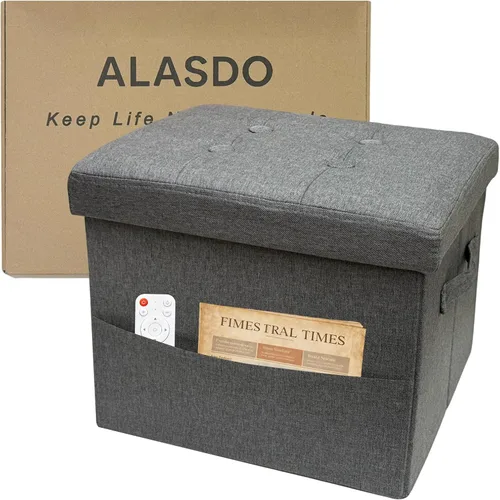 Miniatura 8 de ALASDO Reposapiés otomano de almacenamiento, otomano pequeño con almacenamiento, otomano plegable, reposapiés, banco para sala de estar, 17 x 13 x