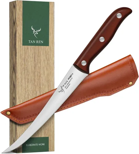 Miniatura 8 de TAN REN 17 piezas de juego de cuchillos de carnicero con bolsa, juego de cuchillos de BBQ de acero de alto carbono para cortar carne, cuchillos