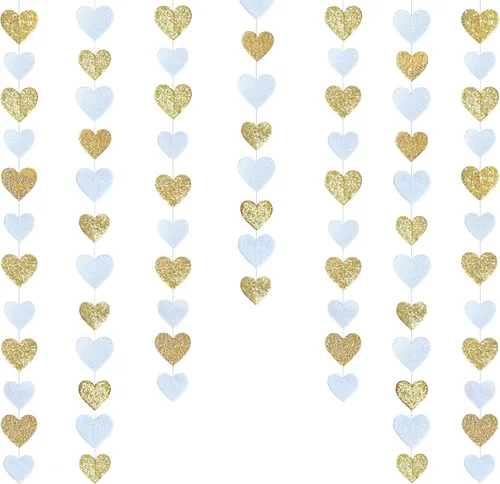 Miniatura 22 de 52 pies Guirnalda de corazón de amor dorado azul marino para decoración de fiesta del día de San Valentín Bandera de serpentina colgante azul real