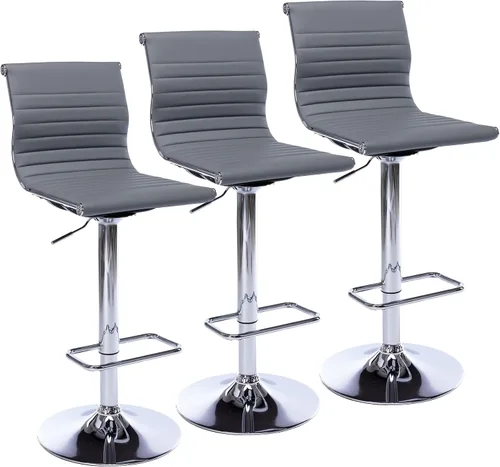 Miniatura 13 de LZAREAL Juego de 2 taburetes de bar de metal con altura ajustable, diseño moderno de piel sintética blanca sin brazos con base cromada para isla