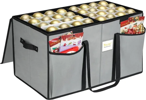 Miniatura 10 de BALEINE Caja de almacenamiento de adornos navideños con divisores, contenedor de almacenamiento de adornos navideños de alta calidad para Rojo