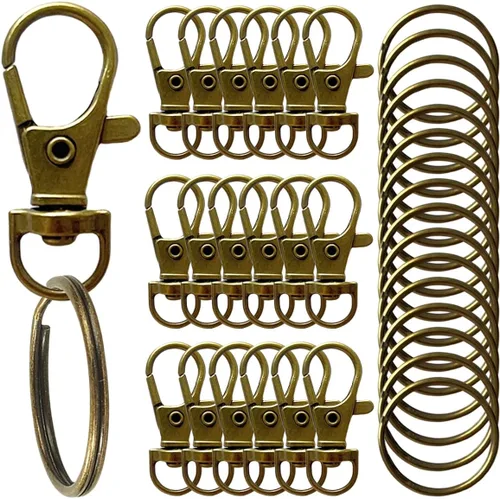 Miniatura 11 de 100 piezas de ganchos giratorios premium con llaveros, cierres de langosta de metal para llaveros de joyería, ganchos de llavero para cordón