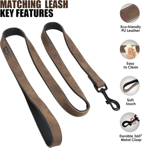 Miniatura 4 de Didog Juego de collar y correa de cuero acolchado suave para perro, correa ajustable y collar con hebilla de metal, collares transpirables