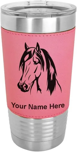 Miniatura 12 de LaserGram Vaso aislado al vacío de 20 onzas, cabeza de caballo 1, grabado personalizado incluido (cuero sintético, rústico)