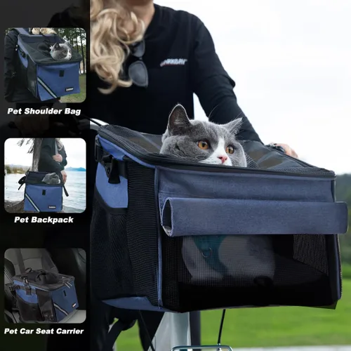 Miniatura 2 de Canasta/Bolsa de Transporte para Mascotas para Bicicleta, Mochila Transportadora/Elevadora para Perros y Gatos con Bolsillos Laterales Grandes