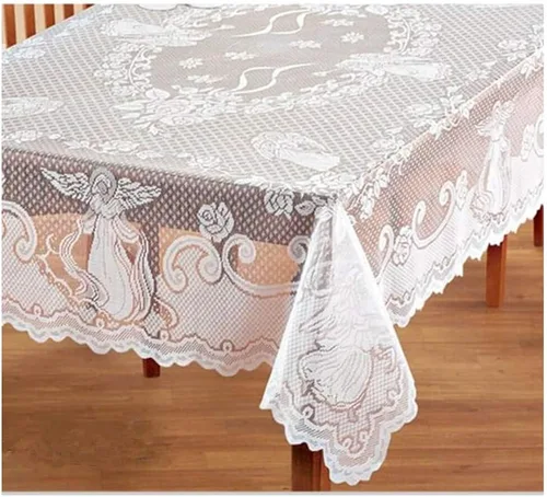 WUBODTI Manteles Rectangulares de Encaje Blanco Navideños con Patrón de Ángel Bordado Floral Ropa de Mesa para Baby Showers Fiestas de Boda Patrón 2