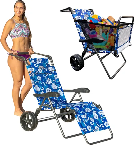 Miniatura 7 de Silla de carrito de playa – 2 en 1 gira de silla a carrito – Ruedas grandes – Fácil de usar – Gran capacidad – Color azul