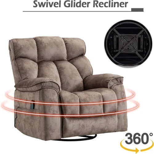 Miniatura 3 de INZOY Sillón Reclinable Balancín de Gran Tamaño con Calor y Vibración, Silla Reclinable Mecedora Giratoria Manual con Masaje Vibratorio, Sillón